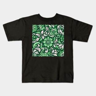 Retro Green Floral Pattern Kids T-Shirt